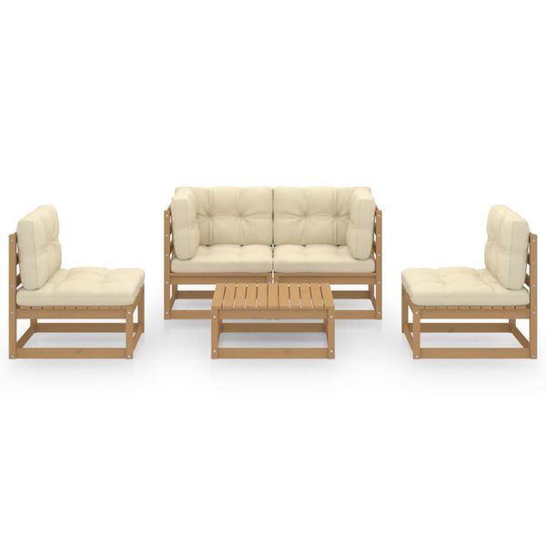 vidaXL Set Divani da Giardino 5 pz con Cuscini Legno Massello di Pino