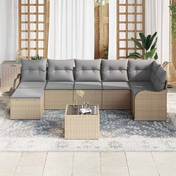 vidaXL Set Divano da Giardino 8 pcs beige e grigio chiaro Poly Rattan