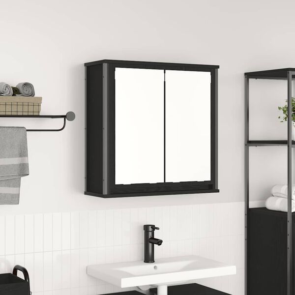 vidaXL Pensile da Bagno con Specchio Rovere Nero 60x21x60 cm