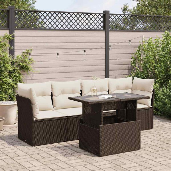 vidaXL Set Divano da Giardino 5 pz con Cuscini Marrone in Polyrattan