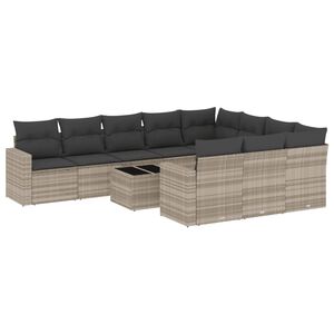 vidaXL Set Divani da Giardino 11 pz con Cuscini in Polyrattan Grigio