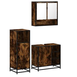 vidaXL Set Mobili da Bagno 3 pz Rovere Fumo in Legno Multistrato