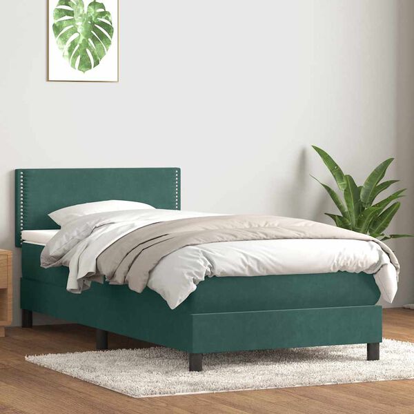 vidaXL Letto a Molle con Materasso e LED Verde Scuro 90x220 cm Velluto