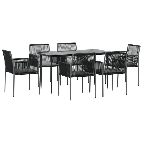 vidaXL Set Pranzo Giardino 7 pz con Cuscini Polyrattan e Acciaio Nero