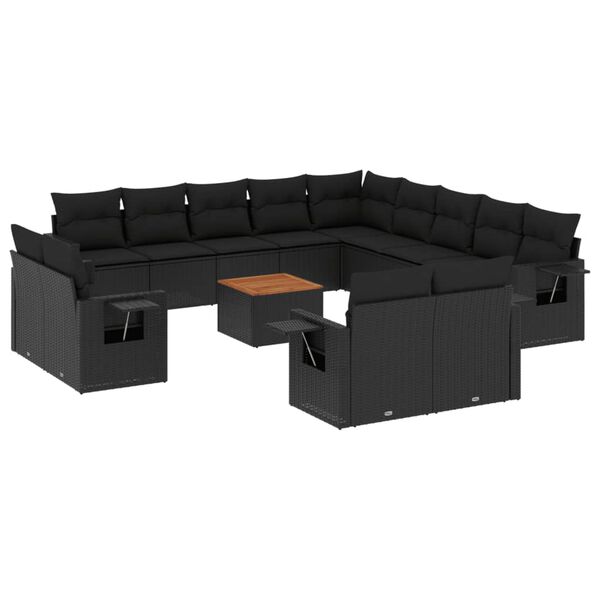 vidaXL Set Divani da Giardino 14pz con Cuscini in Polyrattan Nero