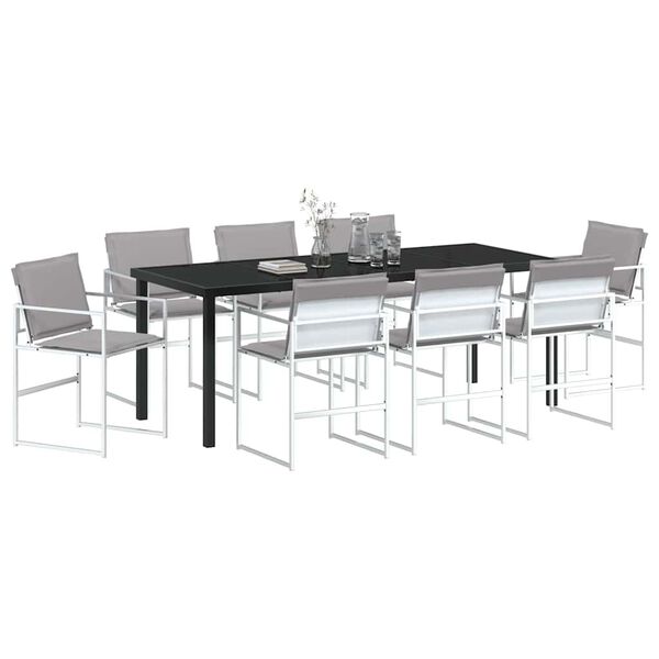 vidaXL Set da Pranzo per Giardino 9 pcs Bianco Textilene e acciaio