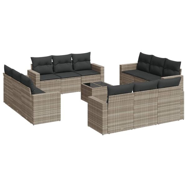 vidaXL Set Divani Giardino 13 pz con Cuscini Grigio Chiaro Polyrattan