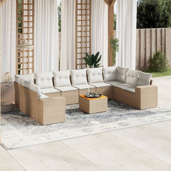 vidaXL Set Divani da Giardino 11 pz con Cuscini Beige in Polyrattan