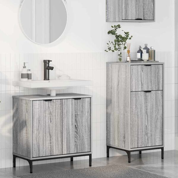 vidaXL Set di mobili per il bagno con cassetto 2 pcs Grigio Sonoma