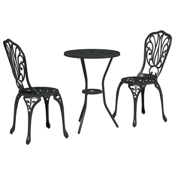 vidaXL Set Bistro da Giardino 3 pcs Nero Alluminio