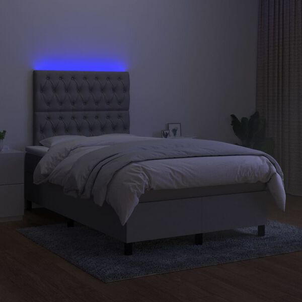 vidaXL Letto a Molle Materasso e LED Grigio Chiaro 120x200 cm Tessuto