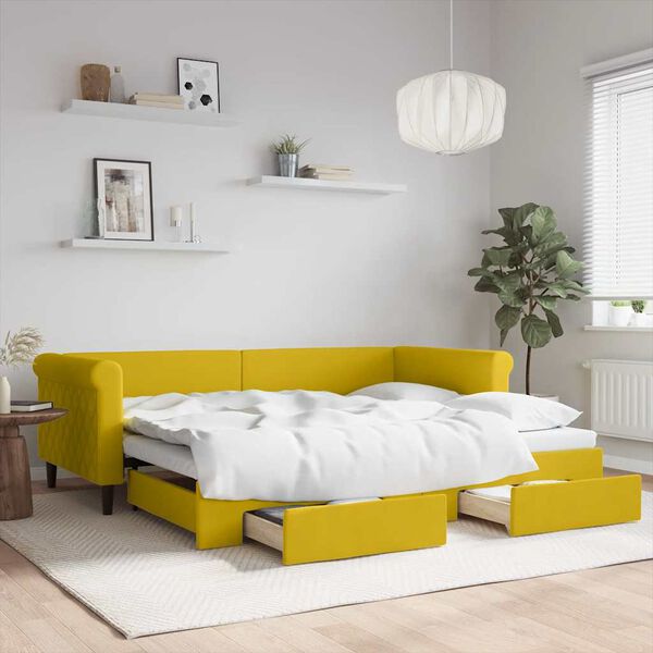 vidaXL Divano Letto Estraibile con Cassetti Giallo 90x200cm in Velluto