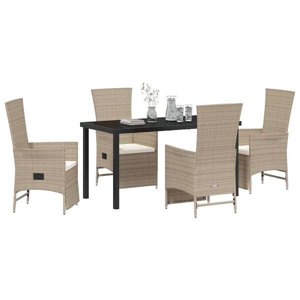 vidaXL Set da Pranzo per Giardino con cuscino 5 pcs Beige polyrattan