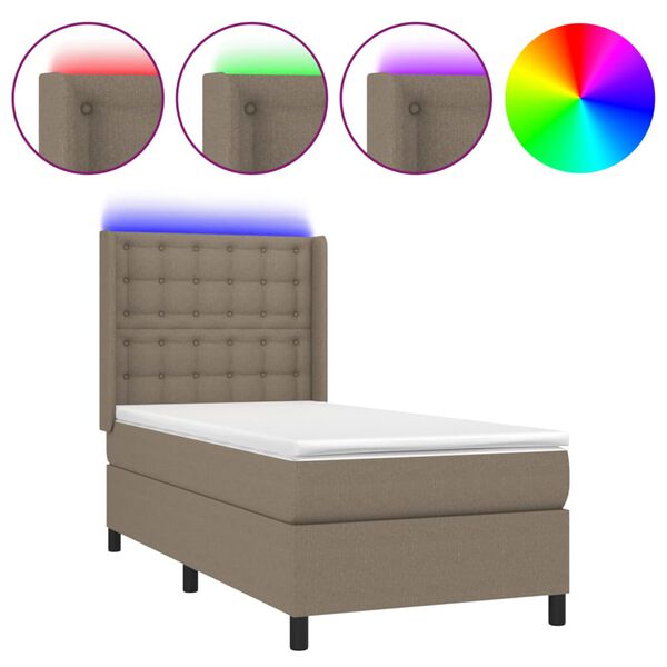 vidaXL Letto a Molle con Materasso e LED Tortora 90x190 cm in Tessuto
