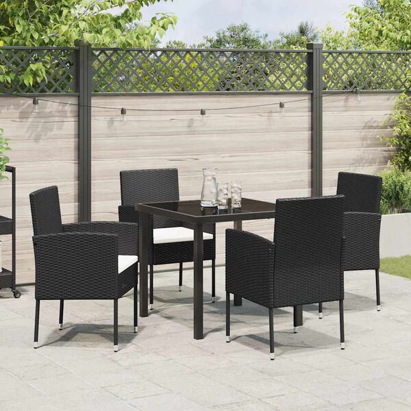 vidaXL Set da Pranzo per Giardino con cuscino 5 pcs Nero polyrattan