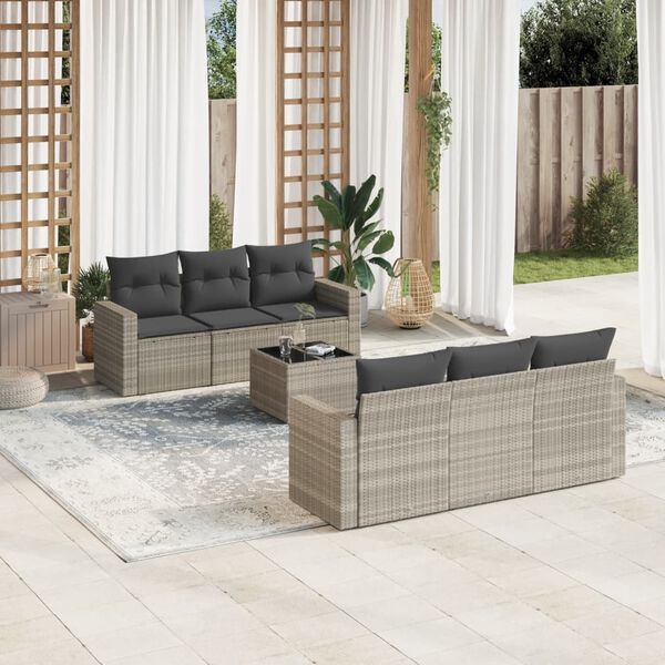 vidaXL Set Divani da Giardino 7pz con Cuscini Grigio Chiaro Polyrattan