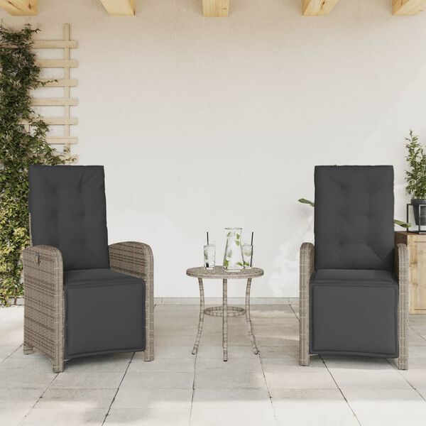 vidaXL Set da Bistr&ograve; 3 pz con Cuscini Grigio in Polyrattan