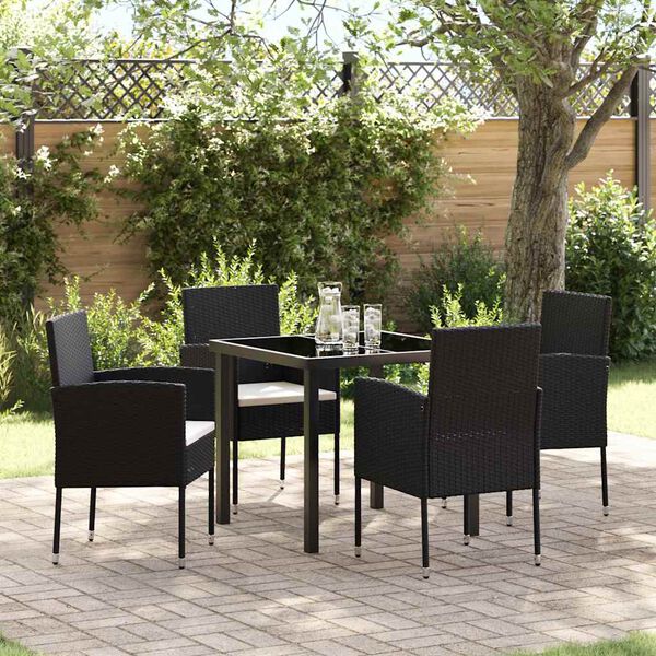 vidaXL Set da Pranzo per Giardino con cuscino 5 pcs Nero polyrattan