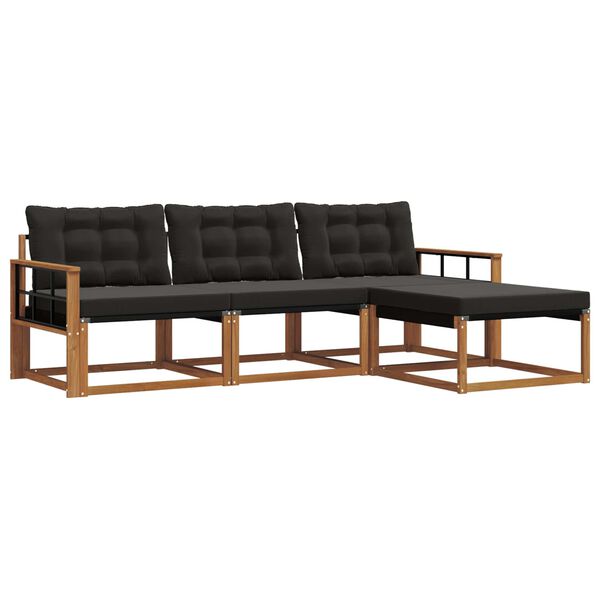 vidaXL Set di divani da esterno con cuscino 4 pcs Naturale e Nero