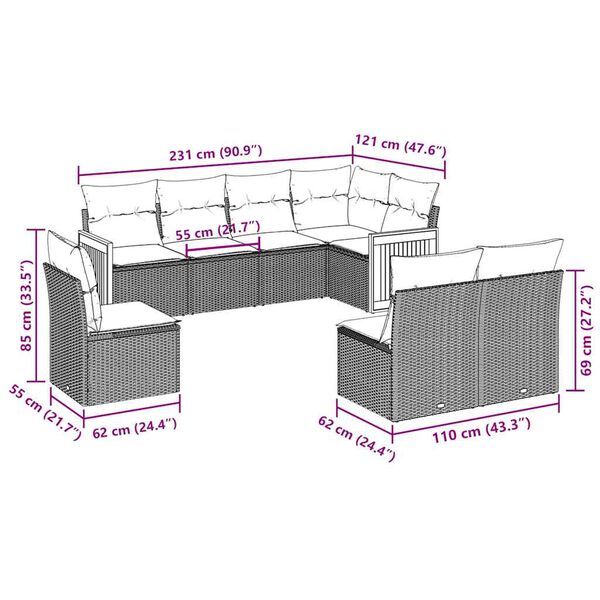 vidaXL Set Divani da Giardino con Cuscini 8 pz Nero in Polyrattan
