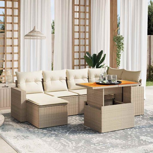 vidaXL Set Divani da Giardino 7 pz con Cuscini Beige in Polyrattan