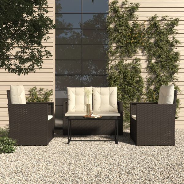 vidaXL Set Salotto da Esterno 4 pz con Cuscini in Polyrattan Nero