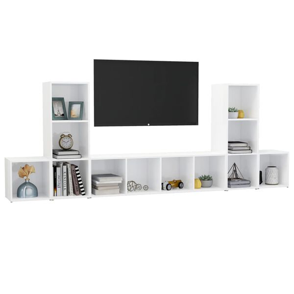 vidaXL Set Mobile TV 5 pz Bianco Lucido in Legno Multistrato