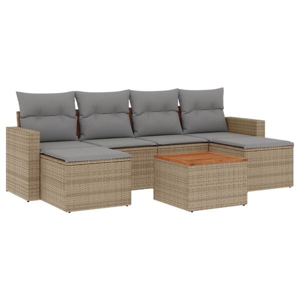 vidaXL Set Divani da Giardino 7 pz con Cuscini Beige in Polyrattan