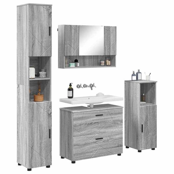 vidaXL Set di mobili per il bagno con cassetto 4 pcs Grigio Sonoma