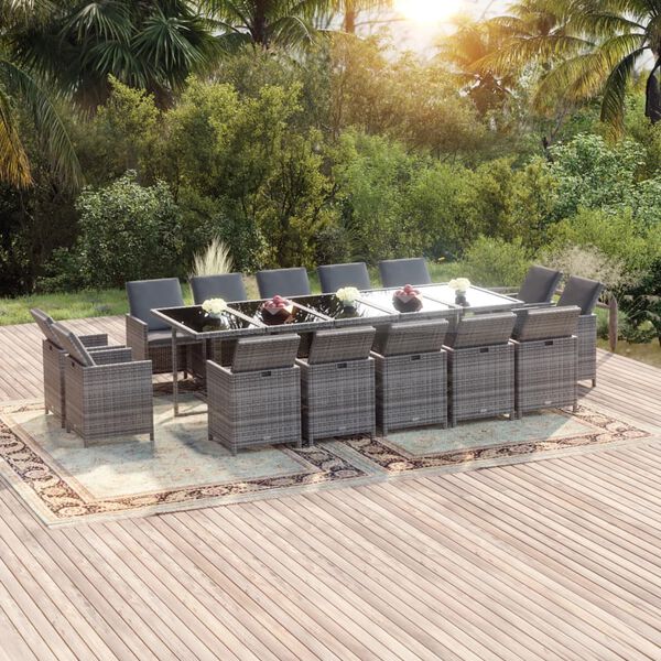 vidaXL Set Pranzo da Giardino 15 pz con Cuscini in Polyrattan Grigio