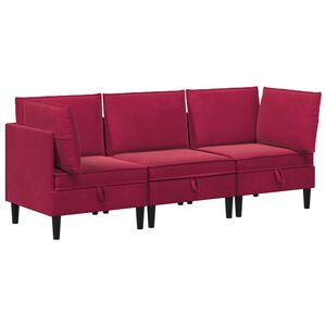 vidaXL Set di mobili per il soggiorno 3 pz Rosso Vino Velluto