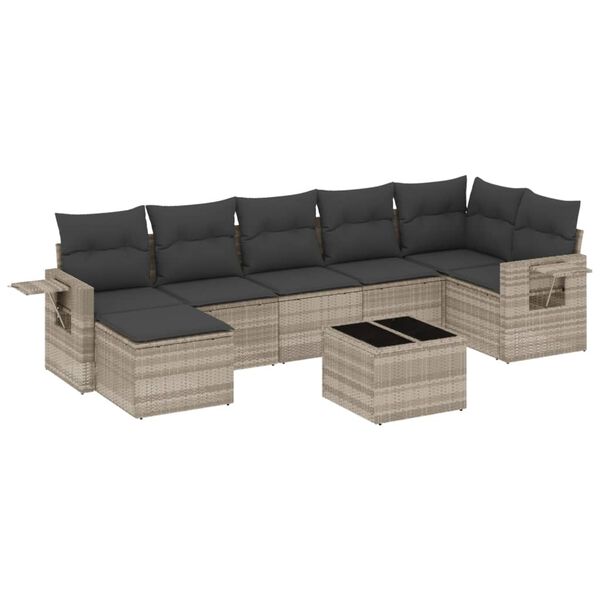 vidaXL Set Divano da Giardino 8pz con Cuscini Grigio Chiaro Polyrattan