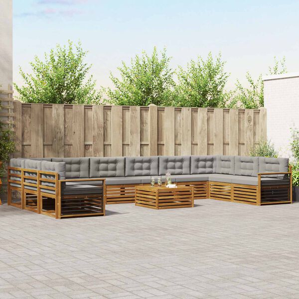 vidaXL Set divani con cuscino 11 pcs Grigio Naturale e Chiaro