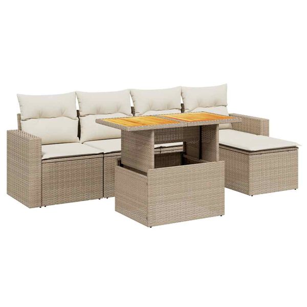 vidaXL Set Divano da Giardino 6 pz con Cuscini Beige in Polyrattan