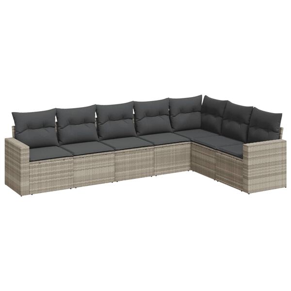 vidaXL Set Divani da Giardino 7pz con Cuscini Grigio Chiaro Polyrattan