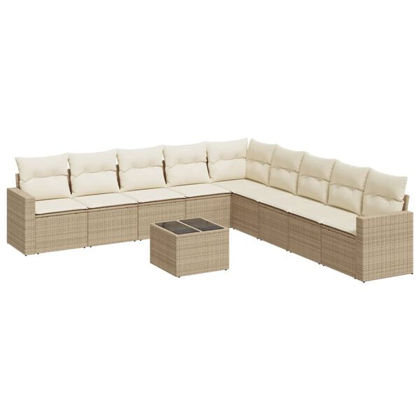 vidaXL Set Divano da Giardino 10 pz con Cuscini Beige in Polyrattan