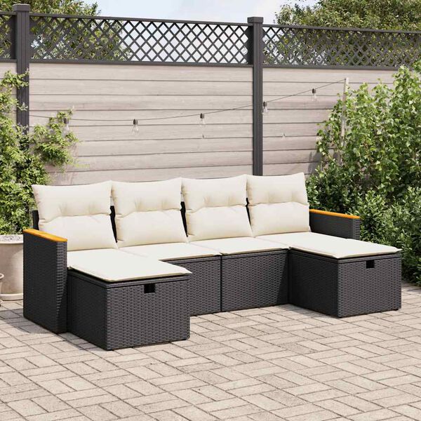 vidaXL Set Divano da Giardino 6 pz con Cuscini Nero in Polyrattan