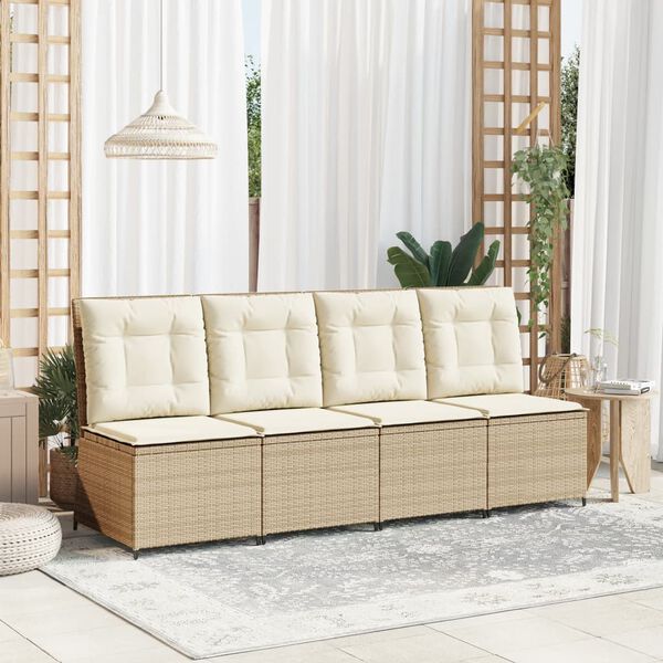 vidaXL Divano Reclinabile da Giardino con Cuscini Beige in Polyrattan
