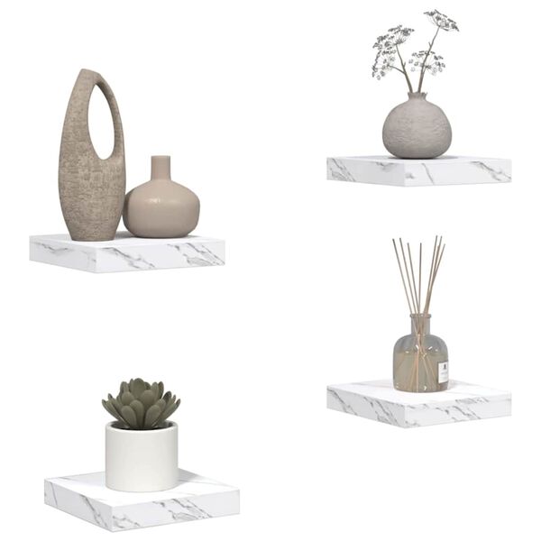 vidaXL Scaffale da parete 4 pcs Marmo Bianco 23 x 23,5 x 4 cm