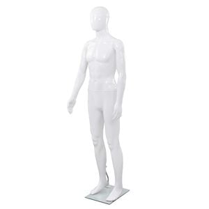 vidaXL Manichino Uomo Figura Intera Base in Vetro 185 cm Bianco Lucido