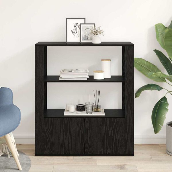 vidaXL Credenza Rovere nero 30 x 80 x 90 cm Legno multistrato