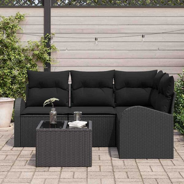 vidaXL Set Divano da Giardino con cuscino 5 pcs Nero polyrattan