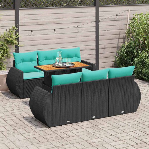 vidaXL Set Divani da Giardino con Cuscini 7pz Nero Polyrattan