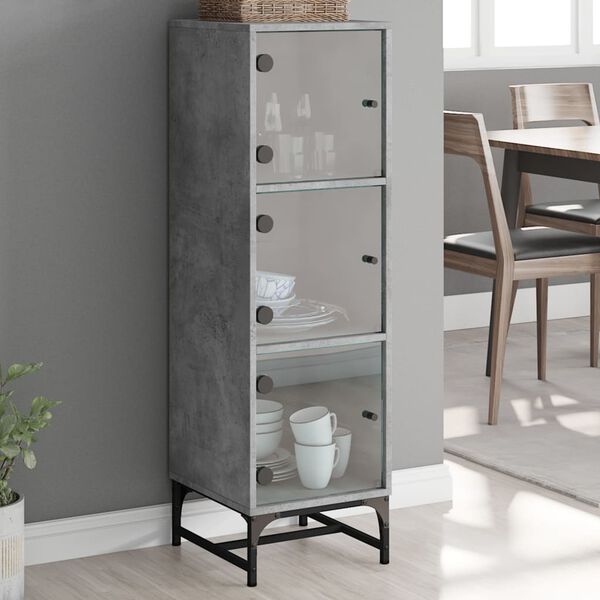 vidaXL Credenza con Ante in Vetro Grigio Cemento 35x37x120 cm