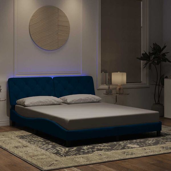 vidaXL Giroletto con LED senza Materasso Blu 160x200 cm in Velluto