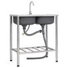 vidaXL Lavello da Campeggio Vasca Doppia con Rubinetto in Acciaio Inox