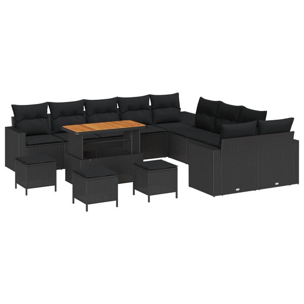 vidaXL Set Divano da Giardino con cuscino 18 pcs Nero polyrattan