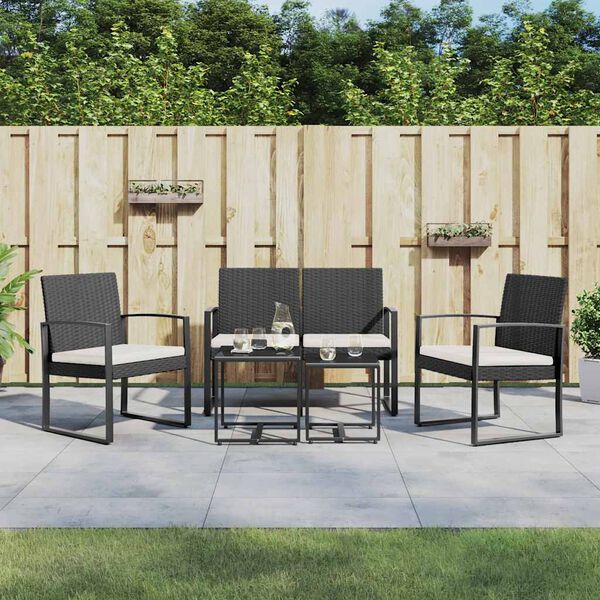 vidaXL Set da Pranzo da Giardino 5 pz Nero con Cuscini in Rattan PP
