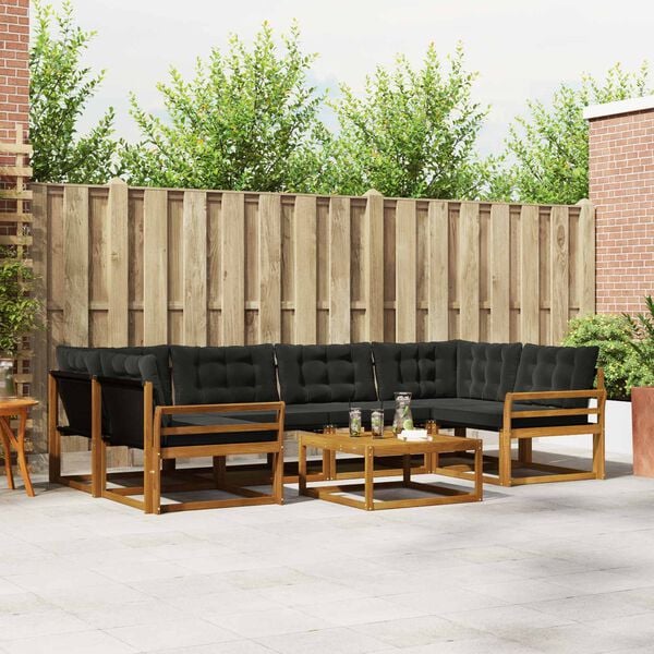 vidaXL Set di divani da esterno con cuscino 7 pcs Naturale e Nero