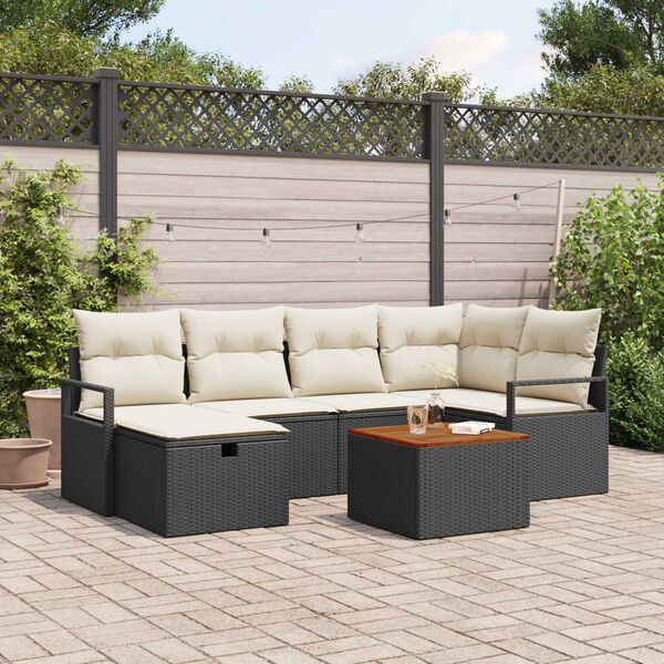 vidaXL Set Divano da Giardino con cuscino 7 pcs Nero Poly Rattan